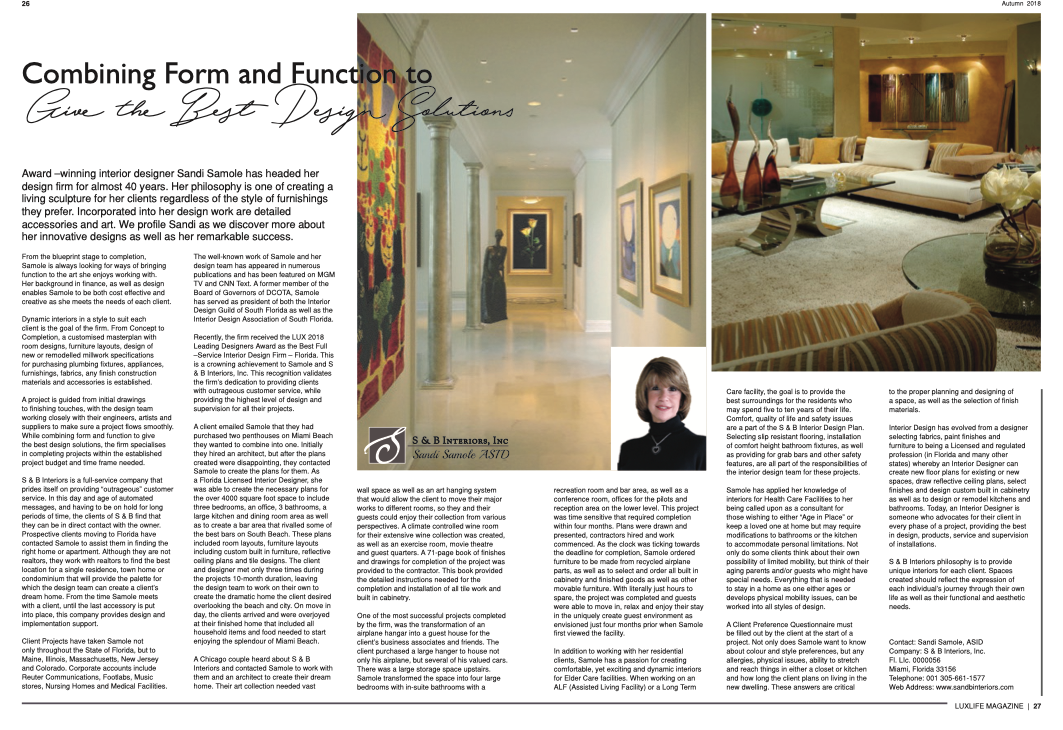Lux Article S B Interiors Inc